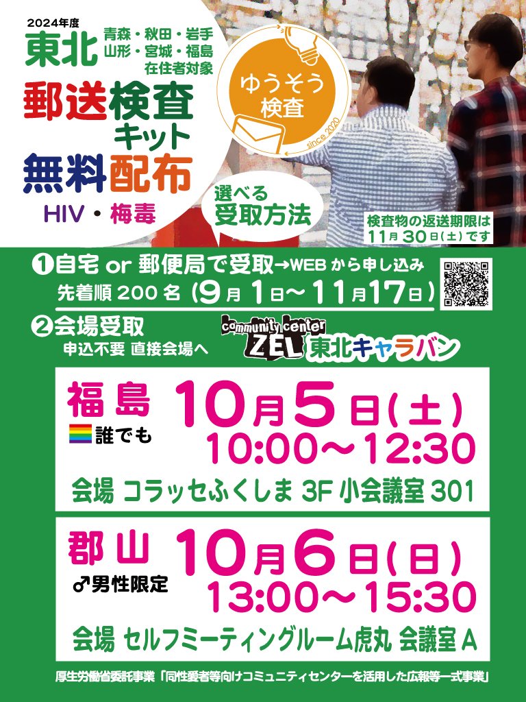 福島＆郡山　HIV・梅毒郵送検査キット無料配布